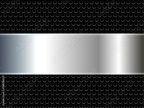 Metal background shiny silver black chrome metallic with halftone dots pattern, silver polished steel texture wallpaper.