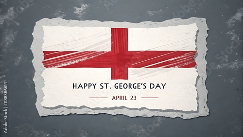 St. George's Day England flag illustration with the red cross on a white field, textured sketch details, celebrating April 23, British culture, patriotism, and the rich heritage of England's tradition