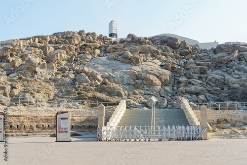 Mount Arafat (or Jabal Rahmah), the place where Adam and Eve met after being ousted from paradise. No people. Saudi Arabia, Mecca, December 01, 2024. photo