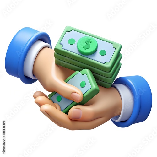 3D Hand holding money. Money investment and business commerce concept. 3D illustration rendering photo