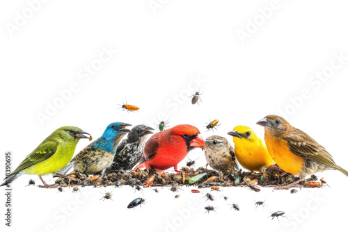 Vibrant Birds Feeding on Insects Isolated on a transparent Background for Nature Themes photo