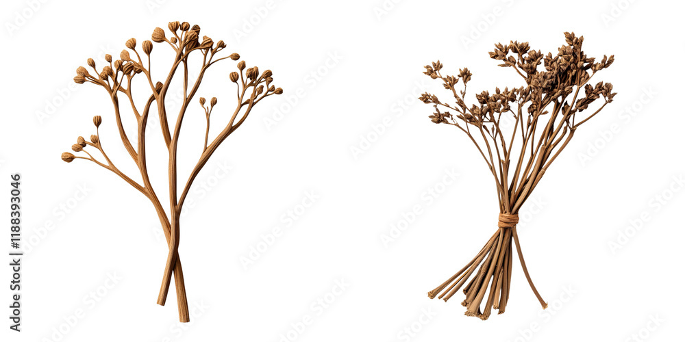 Fototapeta premium Dried valerian root with realistic shading, showcasing natural textures and details