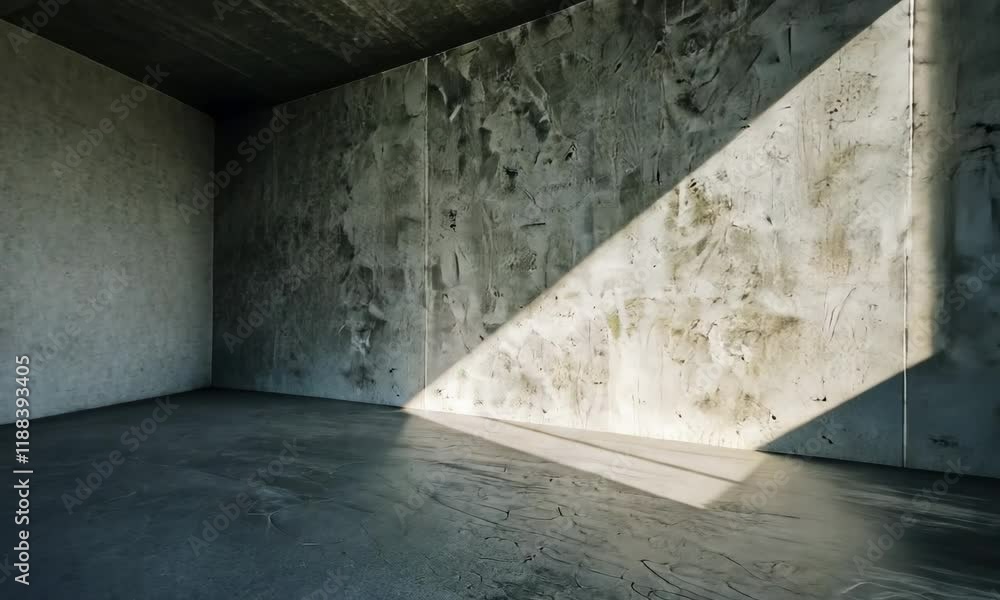 Empty room with concrete walls and floor illuminated by natural light from window Empty room with concrete walls and floor illuminated by natural light from window