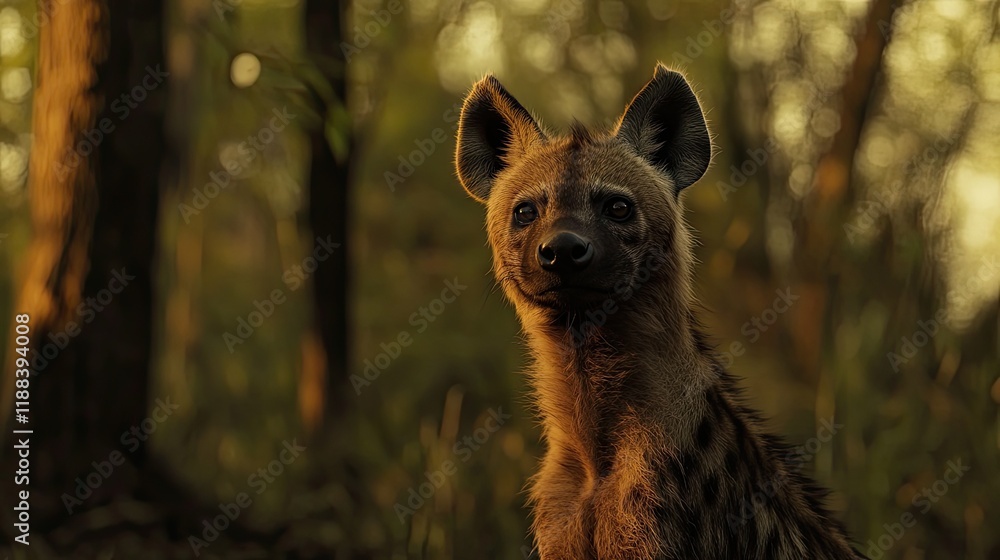 Hyena sunset portrait, African savanna, wildlife. Hyena sunset portrait, African savanna, wildlife.