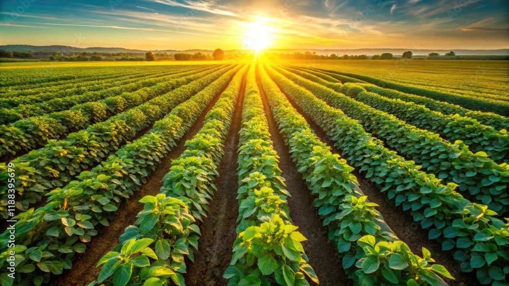 Overhead drone shot showcases expansive green bean fields, a vibrant testament to successful vegetable farming and agriculture. Overhead drone shot showcases expansive green bean fields, a vibrant testament to successful vegetable farming and agriculture.