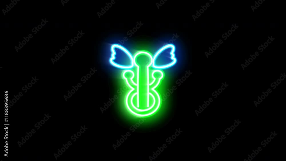 The blinking neon light of a healthcare and medical icon, against a black background. The blinking neon light of a healthcare and medical icon, against a black background.