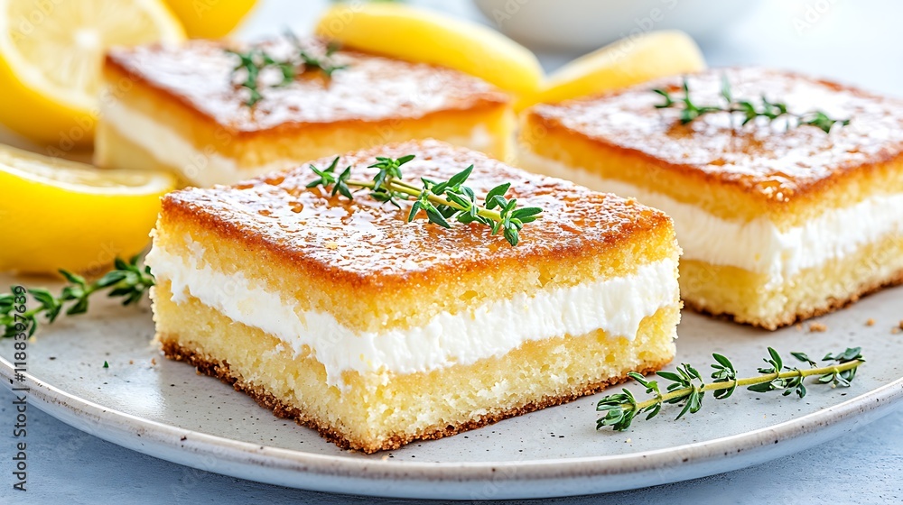 Lemon Thyme Cream Cake Dessert Squares Homemade Bakery Pastry Lemon Thyme Cream Cake Dessert Squares Homemade Bakery Pastry