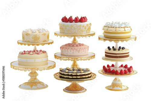 Elegant Cake Stands Isolated on a transparent Background for Celebrations and Events Display photo