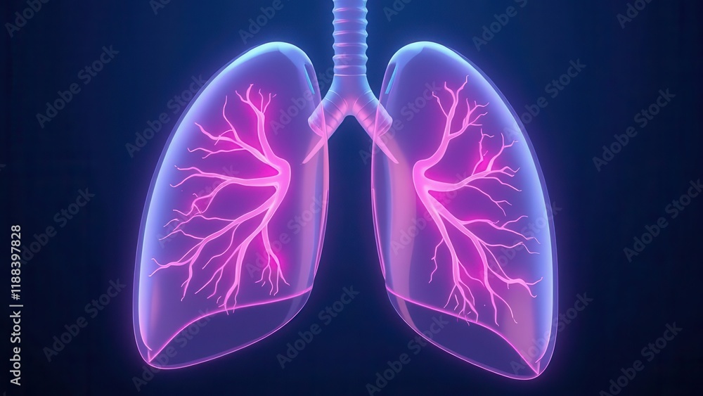 Translucent human lungs with glowing bronchi. Translucent human lungs with glowing bronchi.