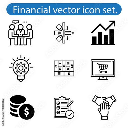 Finance icon set vector art Containing loan cash saving financial goal profit budget.