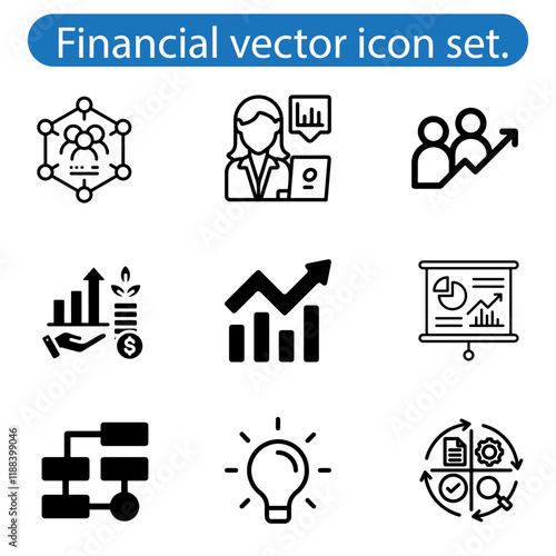 Finance icon set vector art Containing loan cash saving financial goal profit budget.
