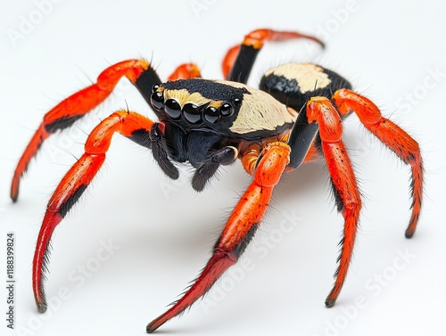 Red-legged spider macro shot on white background, nature study. photo