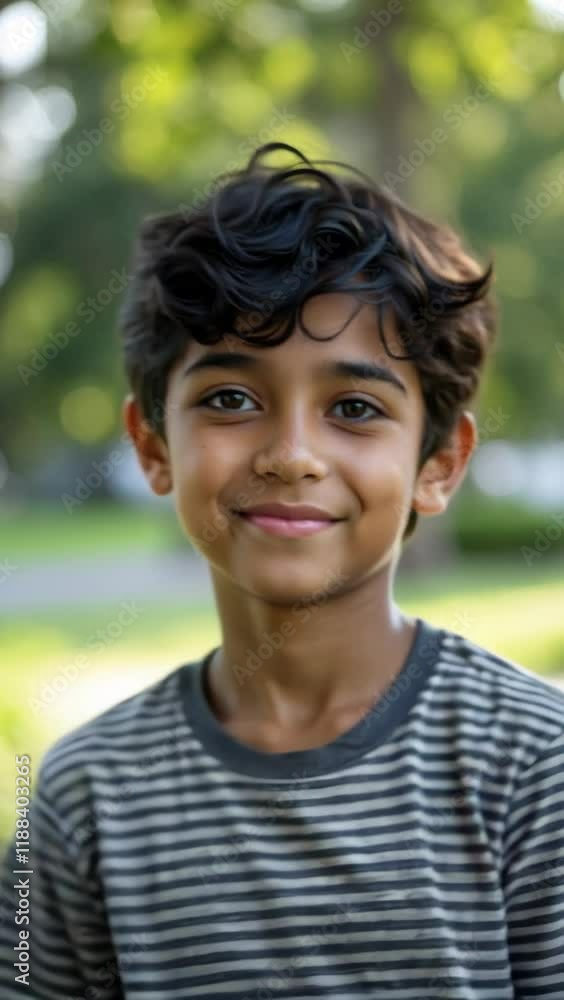 Portrait of a Happy Young South Asian Boy Smiling Outdoors in Natural Light, Vibrant and Carefree in a Green Park Setting Portrait of a Happy Young South Asian Boy Smiling Outdoors in Natural Light, Vibrant and Carefree in a Green Park Setting