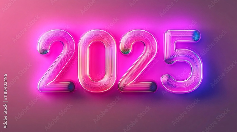 Neon Light 2025 Number Display on Colorful Background Neon Light 2025 Number Display on Colorful Background