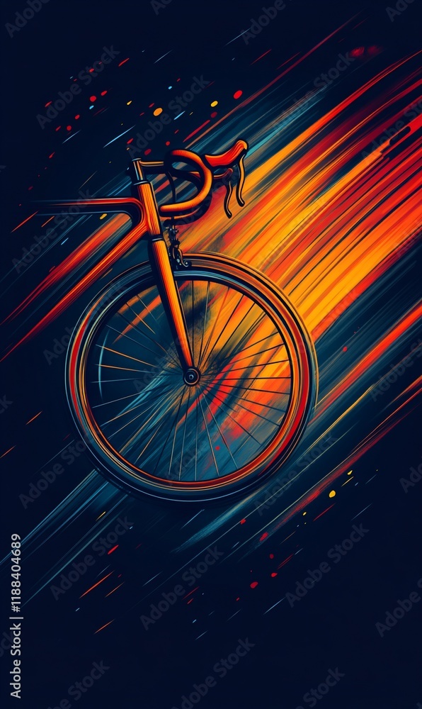 Fototapeta premium Abstract road bike in motion, vibrant color streaks.