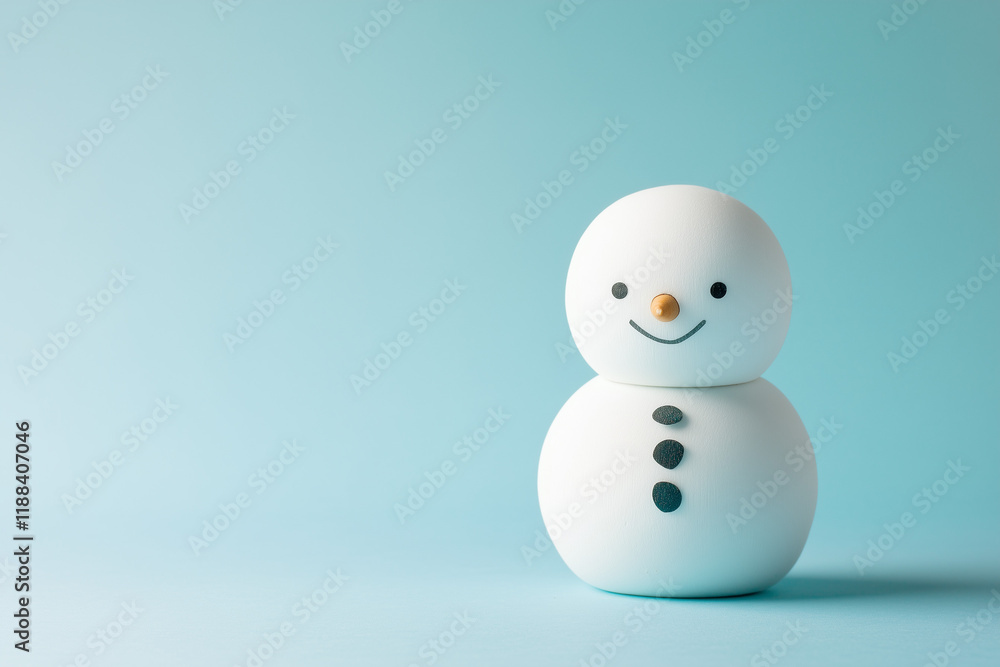 Photo of a sad snowman with closed eyes and wearing a scarf on a light blue background, representing a winter concept. Photo of a sad snowman with closed eyes and wearing a scarf on a light blue background, representing a winter concept.