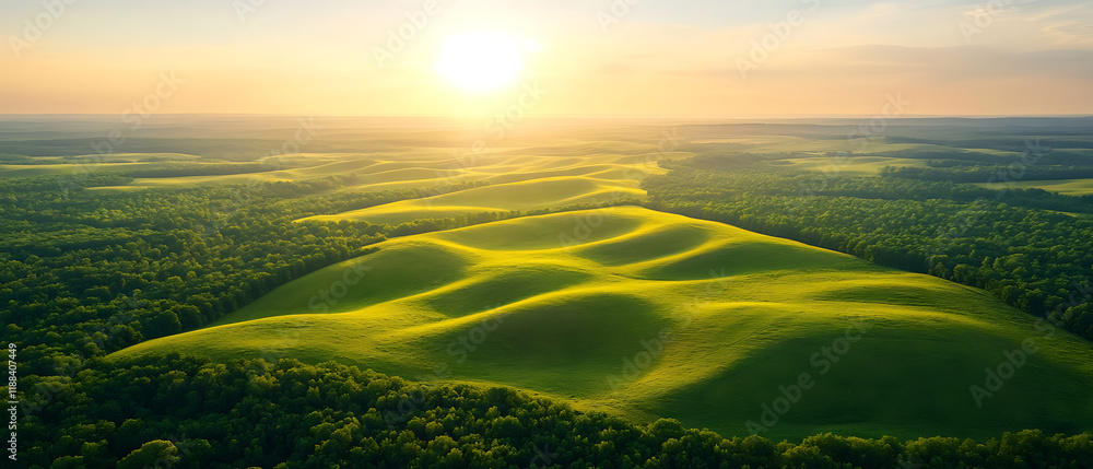 Vast Green Fields with Forest on the Horizon, Aerial Perspective Vast Green Fields with Forest on the Horizon, Aerial Perspective