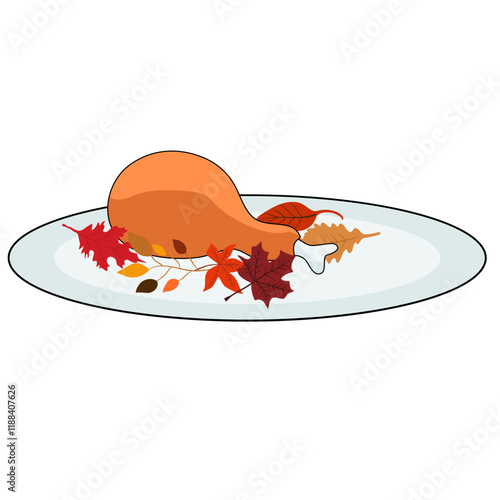 Illustration of roast turkey with fall leaves thanksgiving festival