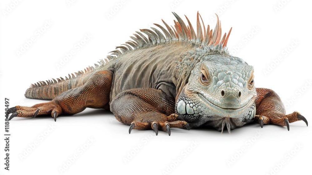 Obraz premium Close-Up of a Colorful Iguana on a White Background