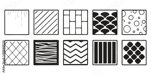 Hand-drawn barrels and tools with vintage textures in monochrome