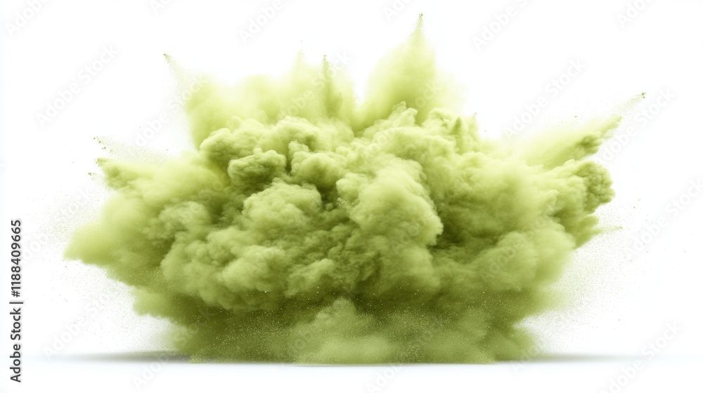 Green Smoke Explosion on White Background for Creative Projects Green Smoke Explosion on White Background for Creative Projects