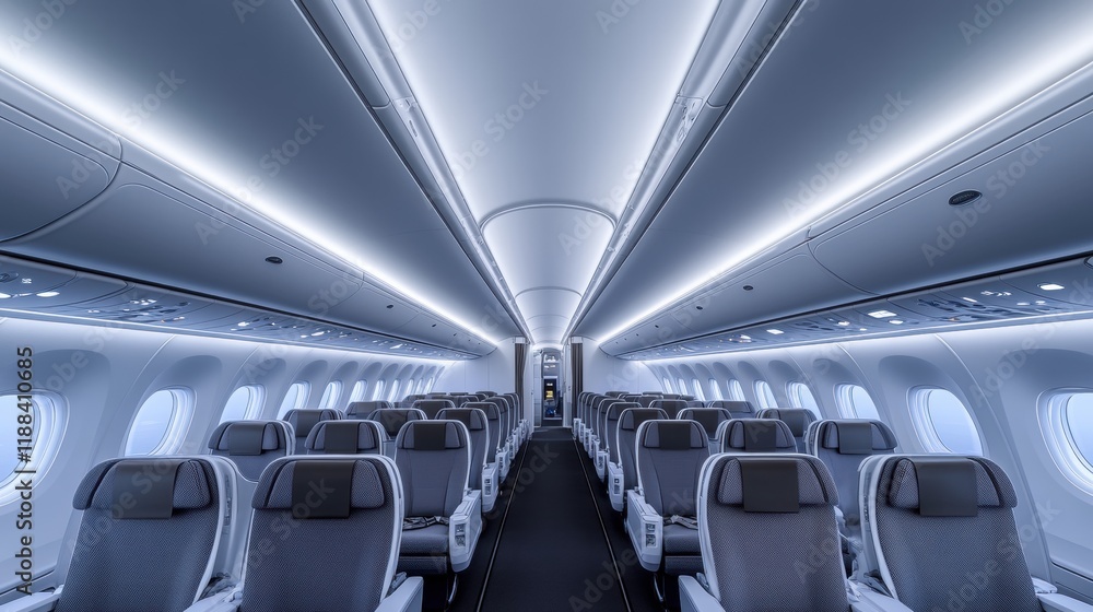 Modern Airplane Interior with Sleek Design and Soft Lighting Modern Airplane Interior with Sleek Design and Soft Lighting