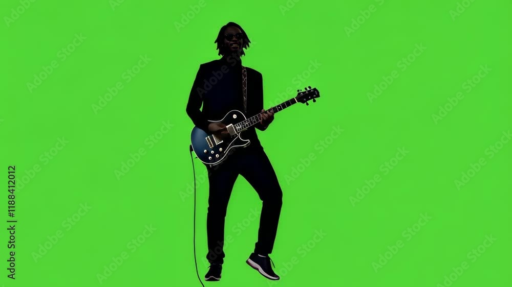Electric Guitarist on Green Screen: A guitarist in silhouette on a green screen, ready for your creative vision. The isolated figure creates a dynamic backdrop for your musical projects. Electric Guitarist on Green Screen: A guitarist in silhouette on a green screen, ready for your creative vision. The isolated figure creates a dynamic backdrop for your musical projects.