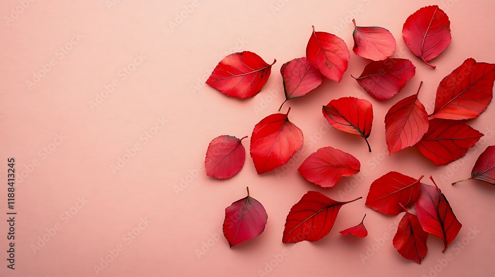 A scattering of red autumn leaves on a soft, solid-colored background, evoking seasonal warmth. A scattering of red autumn leaves on a soft, solid-colored background, evoking seasonal warmth.