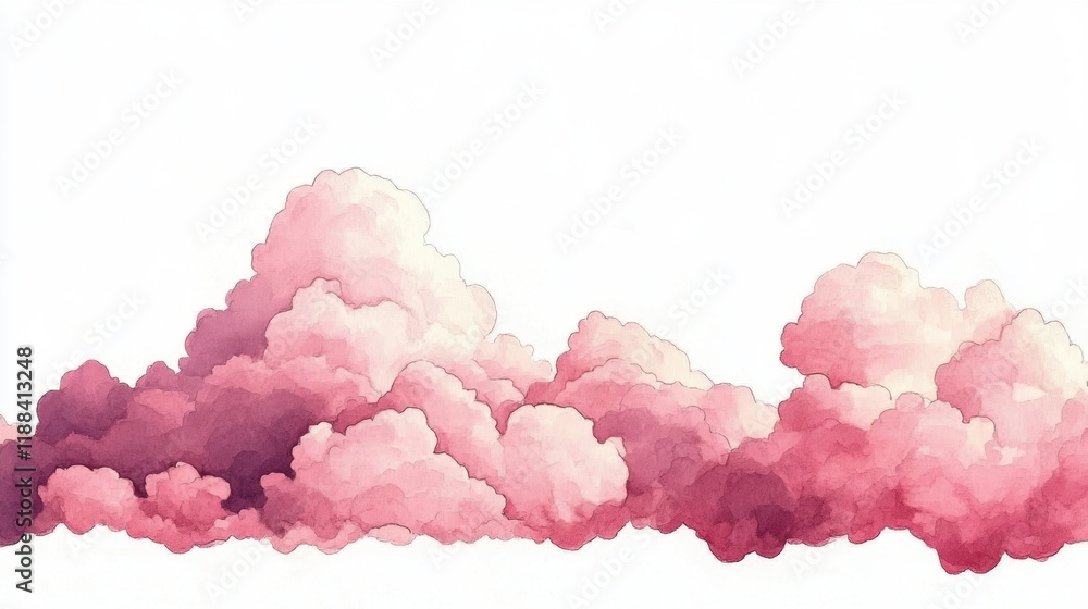 Soft Pink Clouds in a Gentle Sky with Watercolor Effect Soft Pink Clouds in a Gentle Sky with Watercolor Effect