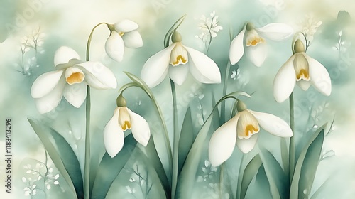 Wallpaper Mural Delicate Snowdrops in a Soft Green Garden Setting Torontodigital.ca