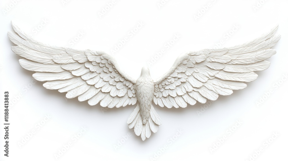 Obraz premium White Sculpture of Bird Wings Spread Open Against a Light Background