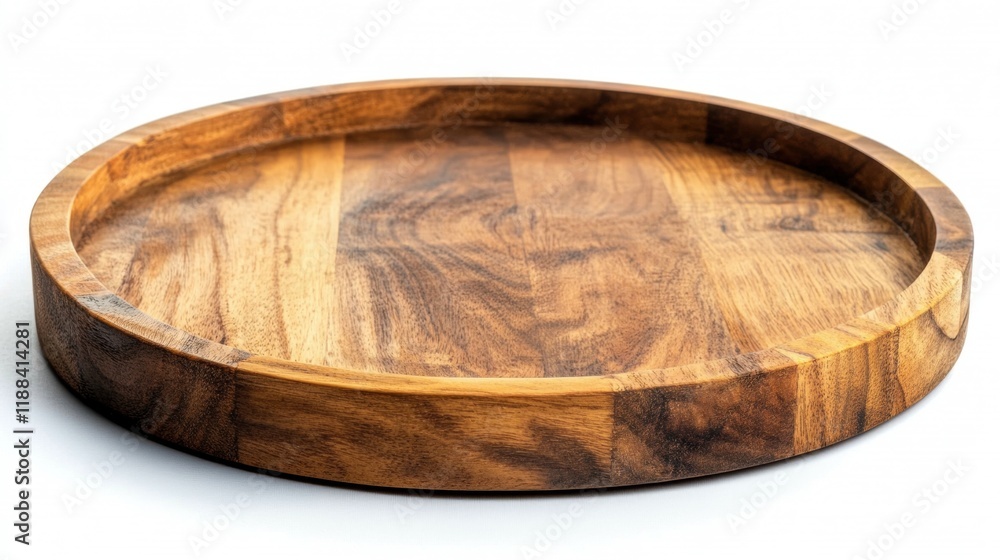 Round Wooden Serving Tray on White Background with Natural Texture Round Wooden Serving Tray on White Background with Natural Texture