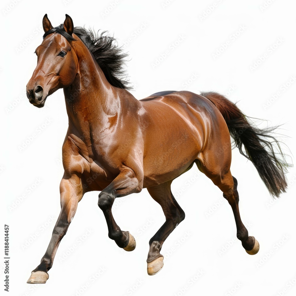 Naklejka premium Powerful bay horse running, isolated on white background