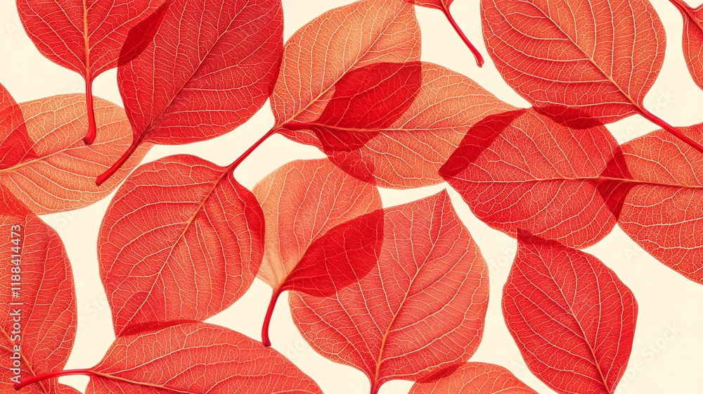 Obraz premium A simple composition of bright red autumn leaves on a solid background, showcasing their intricate veins.