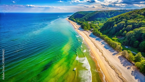 Fototapeta Naklejka Na Ścianę i Meble -  Stunning Baltic Sea Beachscape near Gdynia, Poland: Golden Sand, Azure Waters
