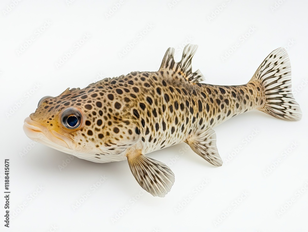 Spotted fish on white background, studio shot, aquatic life. Spotted fish on white background, studio shot, aquatic life.