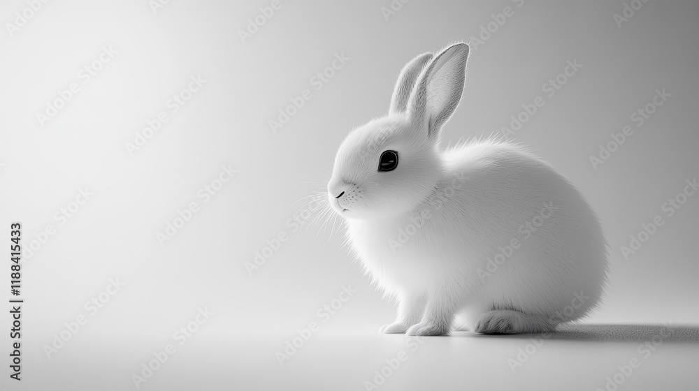 Obraz premium White rabbit sitting, studio shot, bright background, Easter.