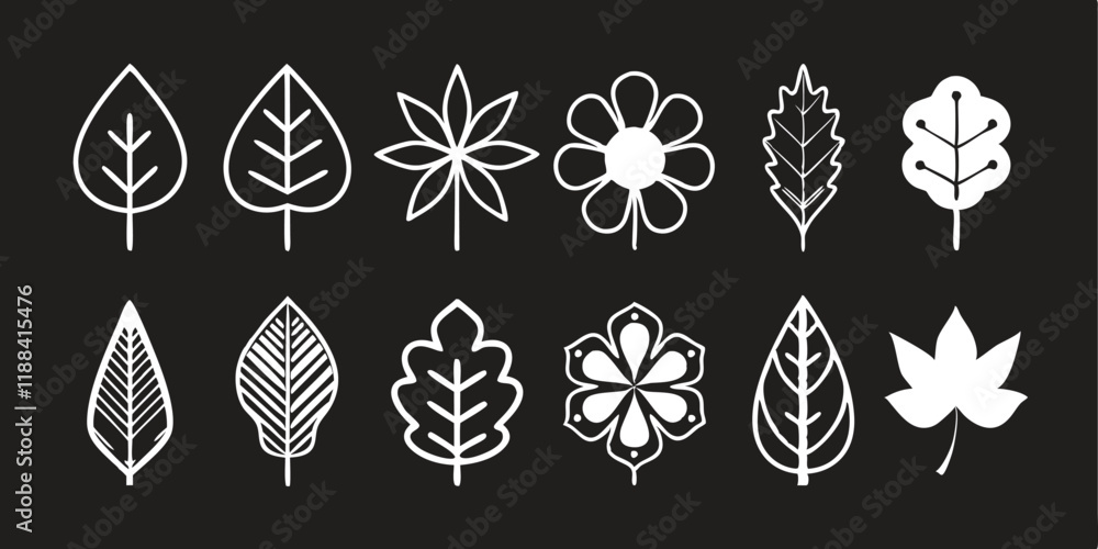 Detailed botanical illustrations with creative leaf patterns Detailed botanical illustrations with creative leaf patterns