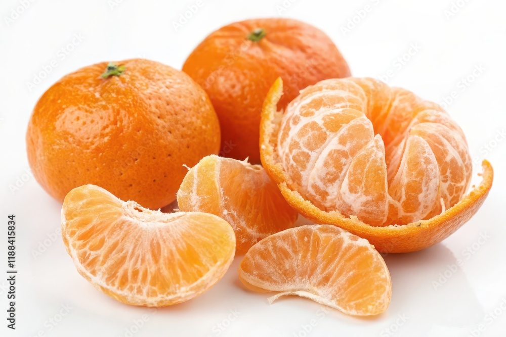 Fresh Tangerines and Slices on White Background for Culinary Use and Presentation Fresh Tangerines and Slices on White Background for Culinary Use and Presentation