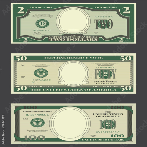 Four american dollar bills with the year of america on them
