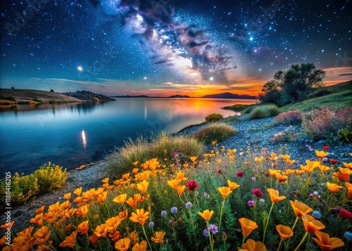 Super Bloom Night Photography Folsom Lake California Central Valley photo