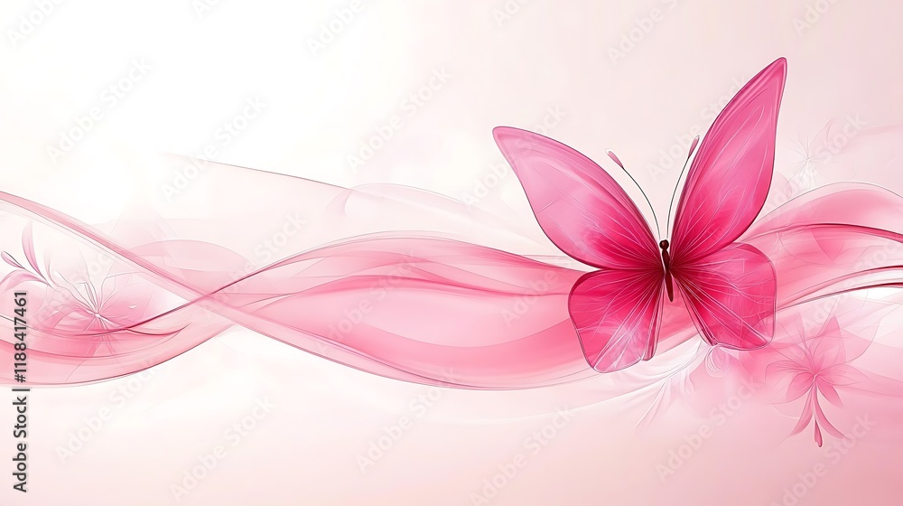 Pink Butterfly and Delicate Floral Wave Design Pink Butterfly and Delicate Floral Wave Design