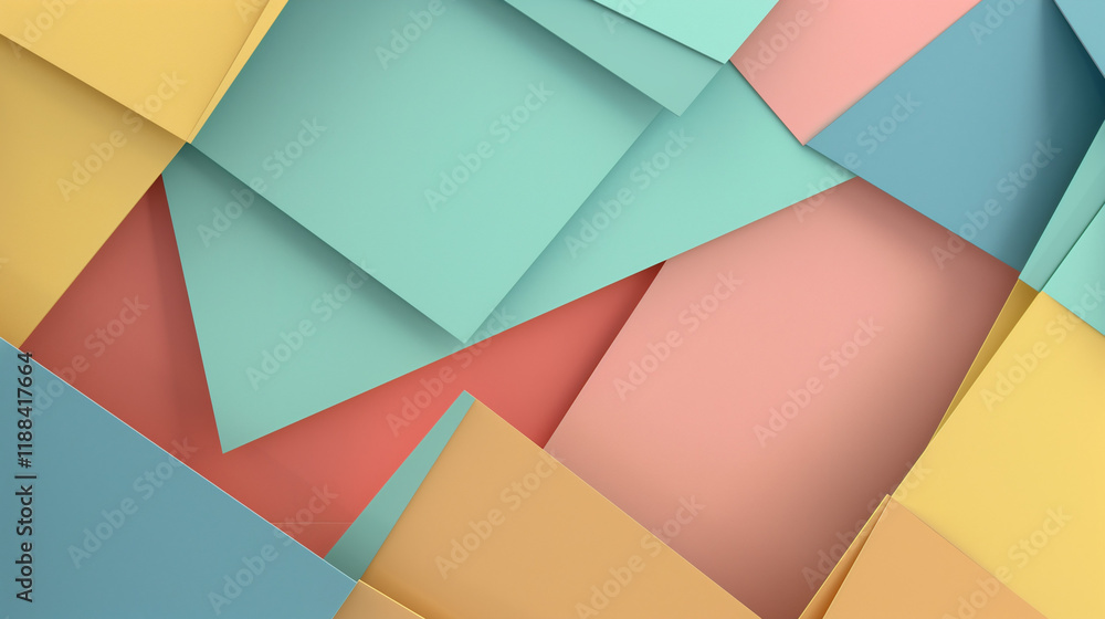 Multicolored tech background, with a geometric 3D structure. Clean, pastel colored design with simple, modern forms. 3D render Multicolored tech background, with a geometric 3D structure. Clean, pastel colored design with simple, modern forms. 3D render