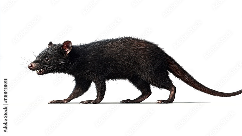 Black mammal, side profile, walking, white background, wildlife illustration. Black mammal, side profile, walking, white background, wildlife illustration.
