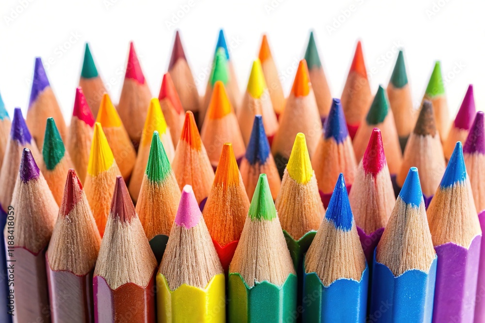 Vibrant Colored Pencils Arranged on White Background - Stock Photo