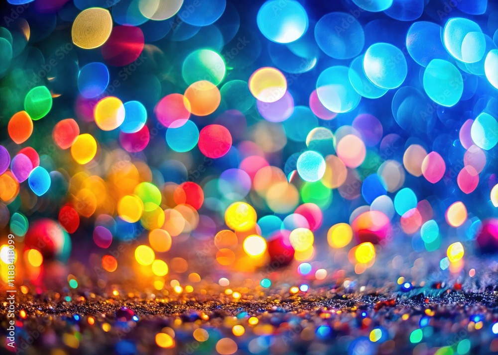 Naklejka premium Vibrant Colorful Bokeh Lights on Deep Blue Background - Abstract Stock Photo