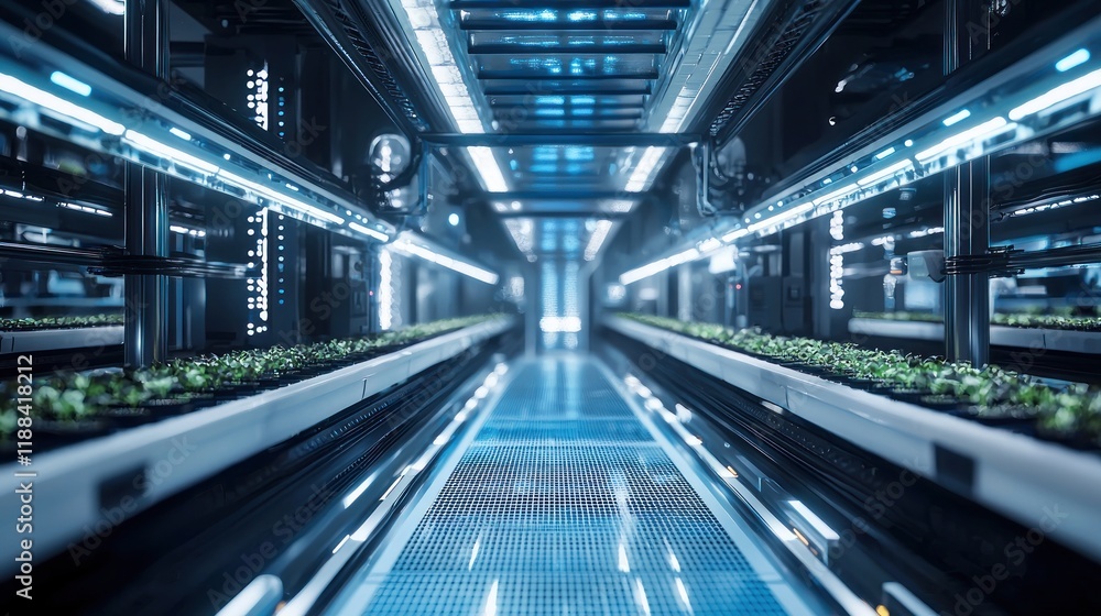 Futuristic Indoor Farm: Hydroponic Greens Under LED Lights Futuristic Indoor Farm: Hydroponic Greens Under LED Lights