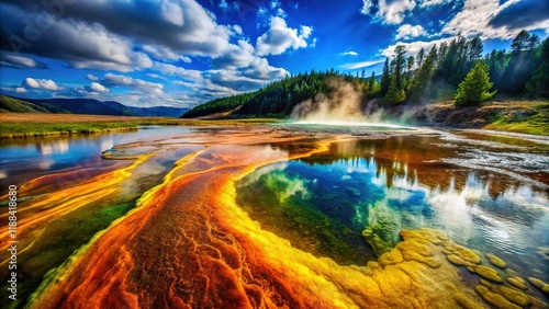 Vibrant Geothermal Stream: Sulpherous Algae & Mineral Formations photo