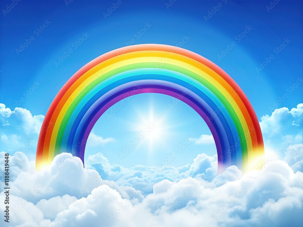 Vibrant Rainbow Arching Over Fluffy Clouds - Whimsical Clip Art Illustration Vibrant Rainbow Arching Over Fluffy Clouds - Whimsical Clip Art Illustration