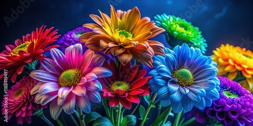 Wallpaper Mural Vibrant Rainbow Flowers, Dark Blue Background - Stock Photo Torontodigital.ca